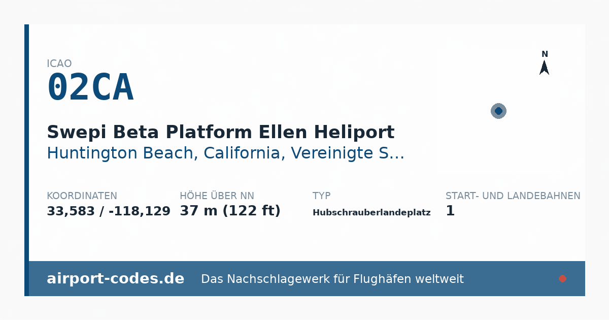 Generierte Übersichtsgrafik zum Flughafen Swepi Beta Platform Ellen Heliport mit Codes, Koordinaten und Bahnenskizze