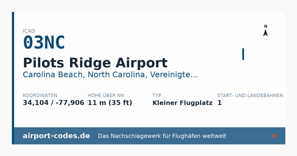 Generierte Übersichtsgrafik zum Flughafen Pilots Ridge Airport mit Codes, Koordinaten und Bahnenskizze