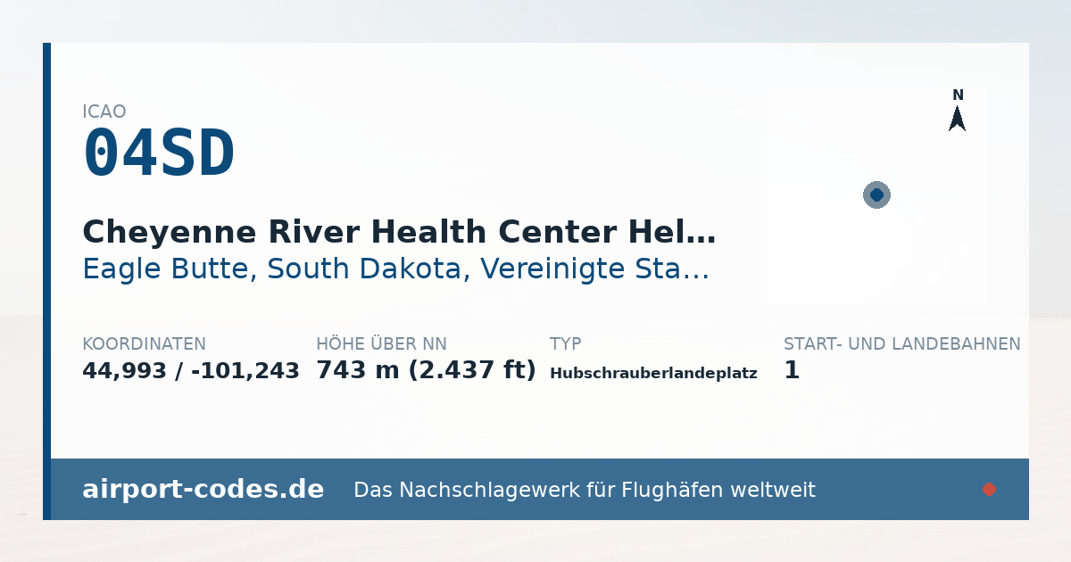 Generierte Übersichtsgrafik zum Flughafen Cheyenne River Health Center Heliport mit Codes, Koordinaten und Bahnenskizze