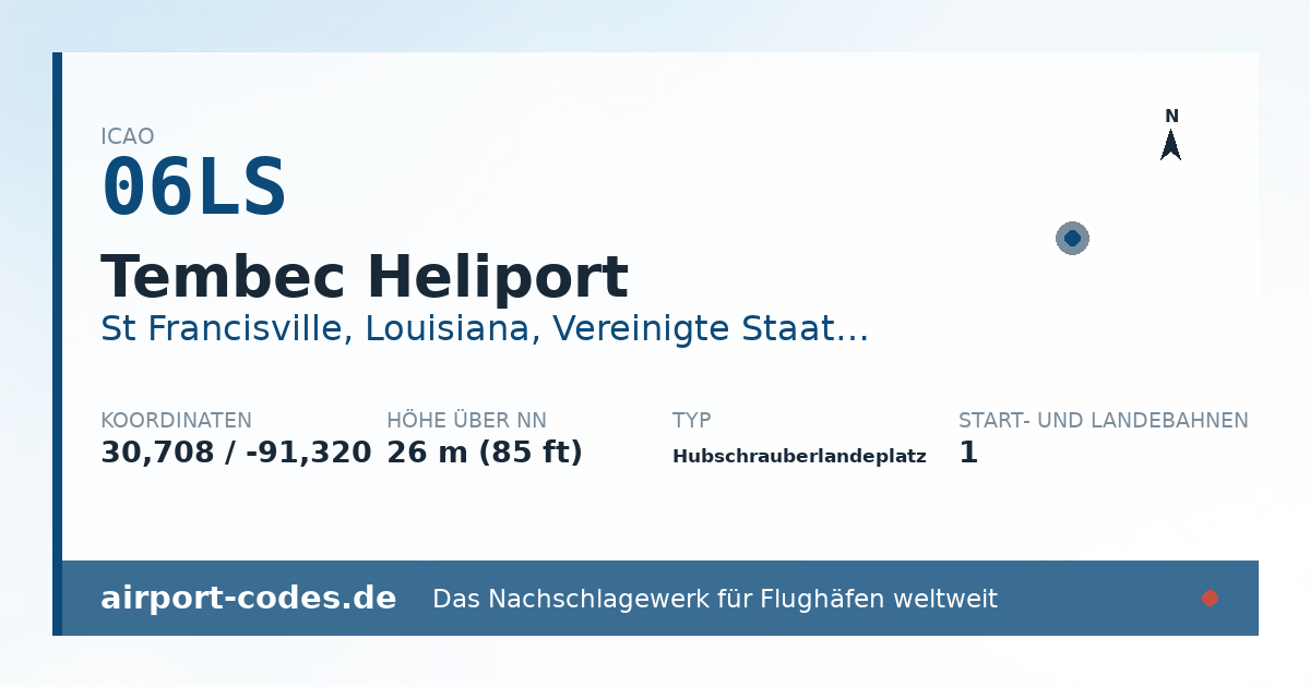 Generierte Übersichtsgrafik zum Flughafen Tembec Heliport mit Codes, Koordinaten und Bahnenskizze