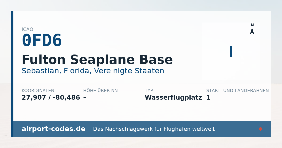 Generierte Übersichtsgrafik zum Flughafen Fulton Seaplane Base mit Codes, Koordinaten und Bahnenskizze
