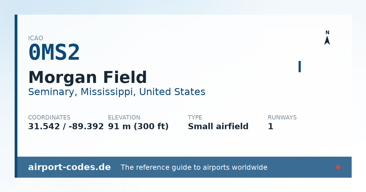 Generated summary graphic for Morgan Field showing codes, coordinates and a runway sketch