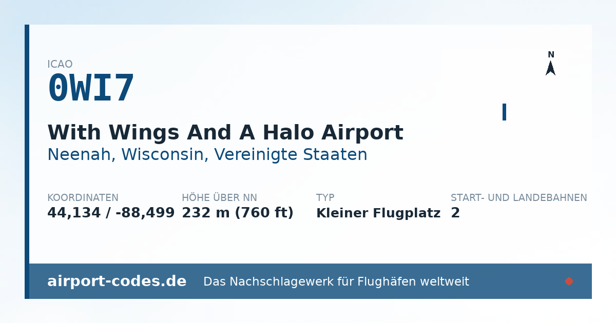 Generierte Übersichtsgrafik zum Flughafen With Wings And A Halo Airport mit Codes, Koordinaten und Bahnenskizze