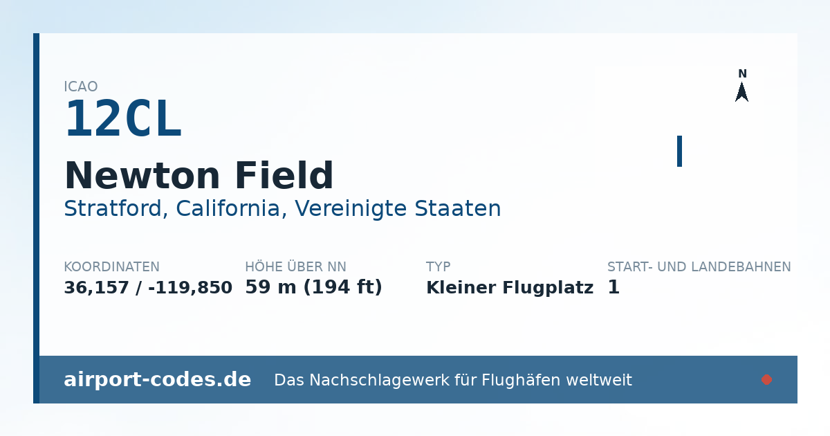 Generierte Übersichtsgrafik zum Flughafen Newton Field mit Codes, Koordinaten und Bahnenskizze