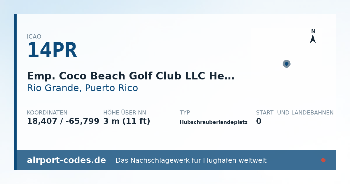 Generierte Übersichtsgrafik zum Flughafen Emp. Coco Beach Golf Club LLC Heliport mit Codes, Koordinaten und Bahnenskizze