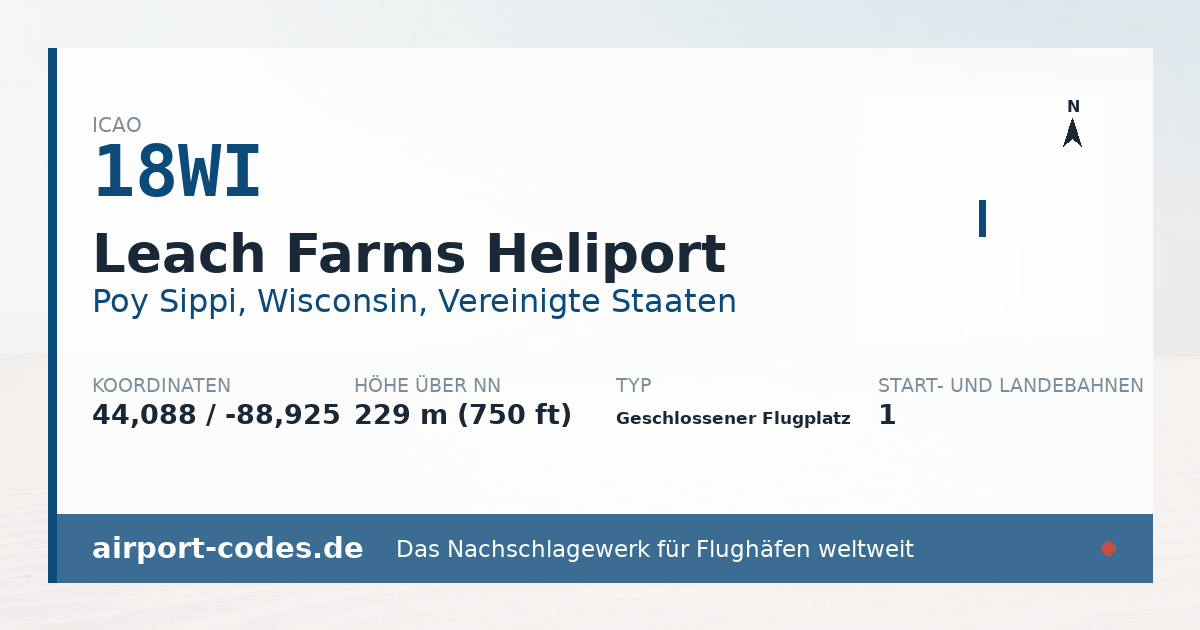 Generierte Übersichtsgrafik zum Flughafen Leach Farms Heliport mit Codes, Koordinaten und Bahnenskizze