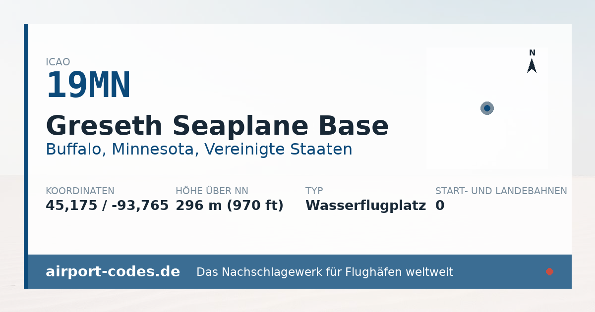 Generierte Übersichtsgrafik zum Flughafen Greseth Seaplane Base mit Codes, Koordinaten und Bahnenskizze