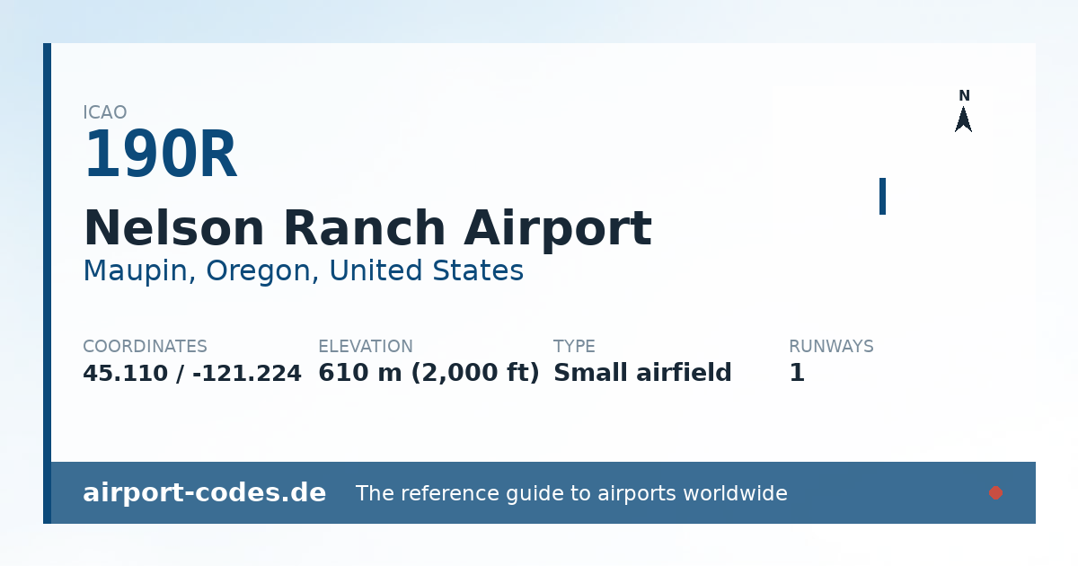 Generated summary graphic for Nelson Ranch Airport showing codes, coordinates and a runway sketch