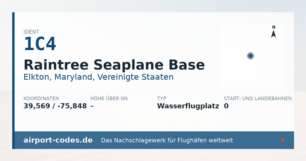 Generierte Übersichtsgrafik zum Flughafen Raintree Seaplane Base mit Codes, Koordinaten und Bahnenskizze