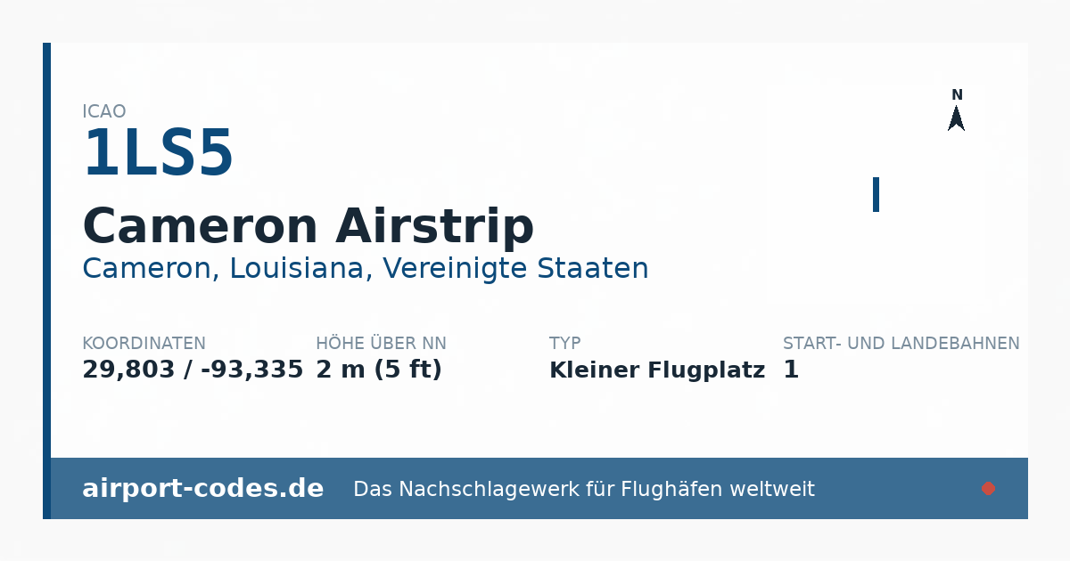 Generierte Übersichtsgrafik zum Flughafen Cameron Airstrip mit Codes, Koordinaten und Bahnenskizze