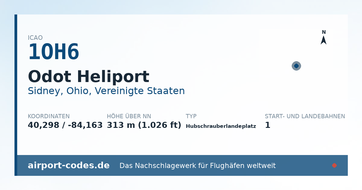 Generierte Übersichtsgrafik zum Flughafen Odot Heliport mit Codes, Koordinaten und Bahnenskizze