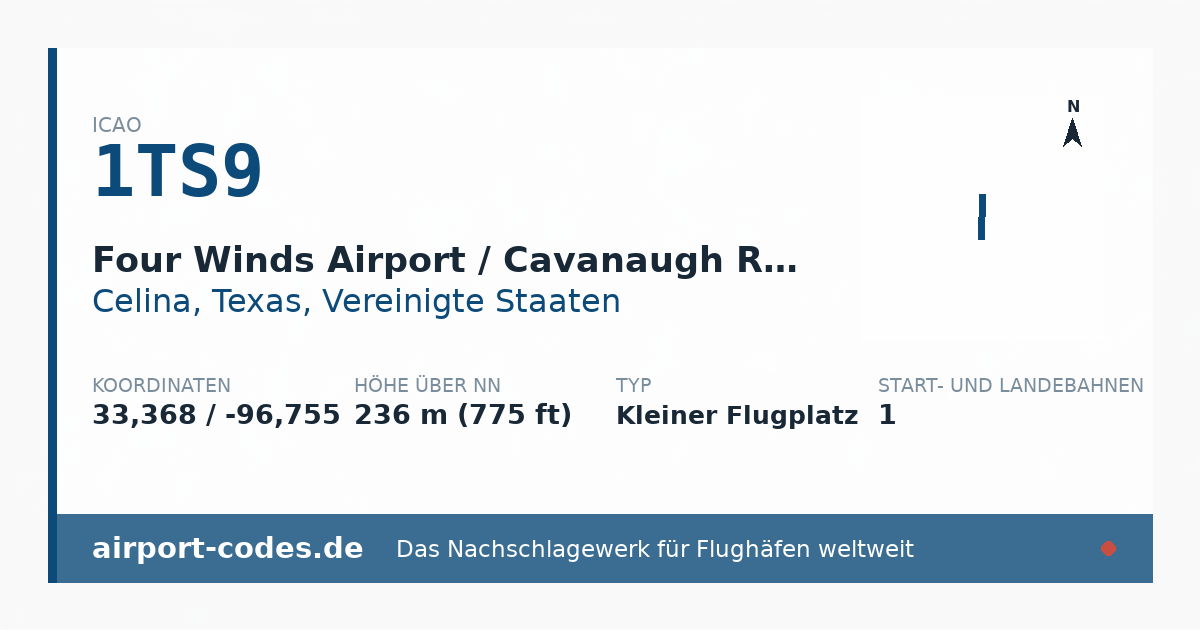 Generierte Übersichtsgrafik zum Flughafen Four Winds Airport / Cavanaugh Ranch Airport mit Codes, Koordinaten und Bahnenskizze