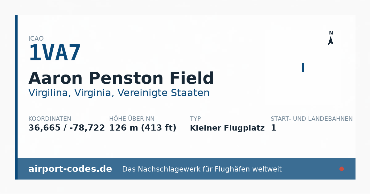 Generierte Übersichtsgrafik zum Flughafen Aaron Penston Field mit Codes, Koordinaten und Bahnenskizze