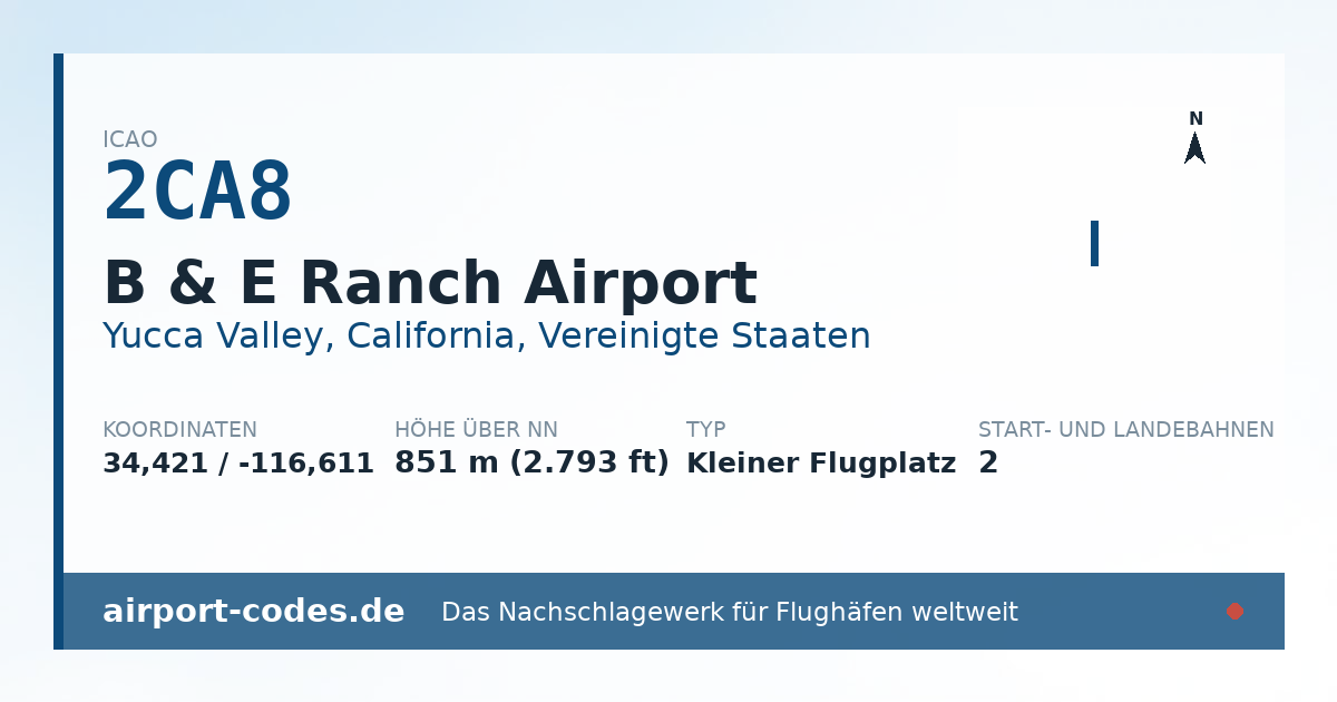Generierte Übersichtsgrafik zum Flughafen B & E Ranch Airport mit Codes, Koordinaten und Bahnenskizze