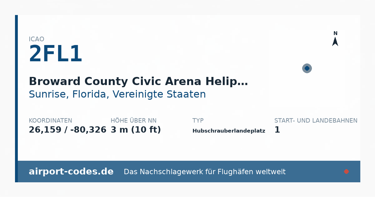 Generierte Übersichtsgrafik zum Flughafen Broward County Civic Arena Heliport mit Codes, Koordinaten und Bahnenskizze