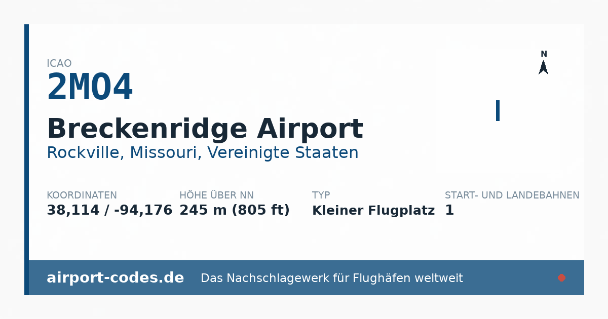 Generierte Übersichtsgrafik zum Flughafen Breckenridge Airport mit Codes, Koordinaten und Bahnenskizze