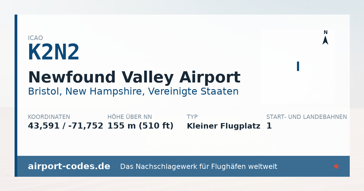 Generierte Übersichtsgrafik zum Flughafen Newfound Valley Airport mit Codes, Koordinaten und Bahnenskizze