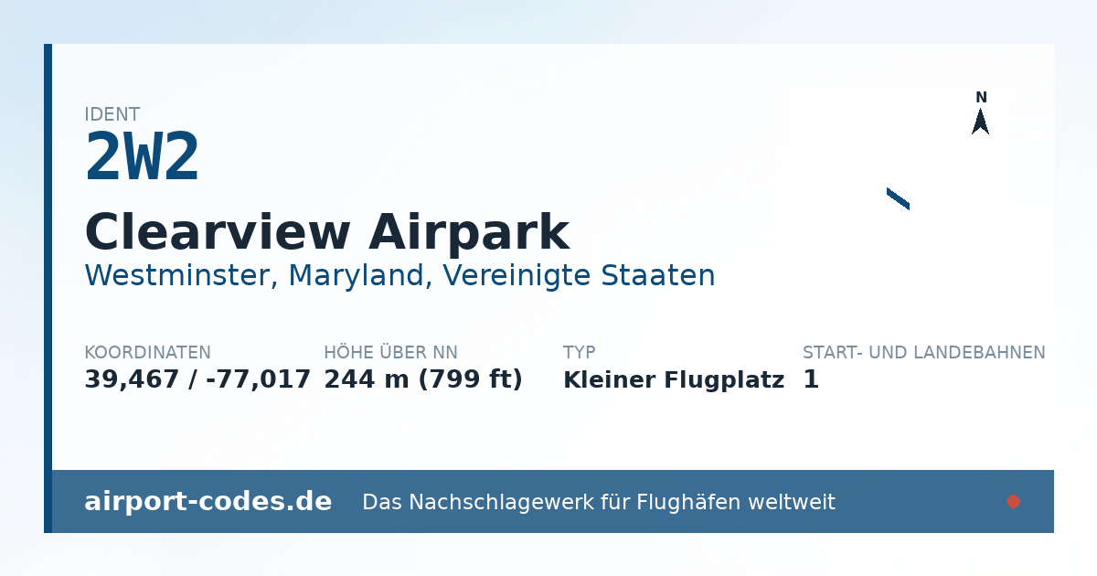 Generierte Übersichtsgrafik zum Flughafen Clearview Airpark mit Codes, Koordinaten und Bahnenskizze