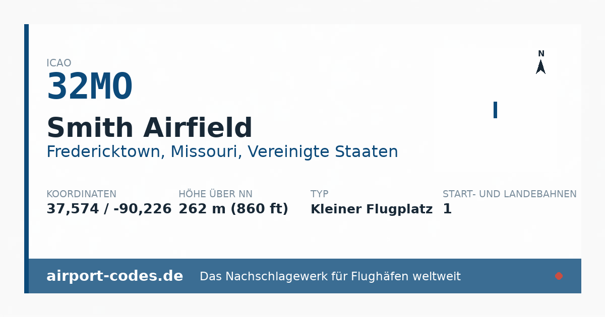 Generierte Übersichtsgrafik zum Flughafen Smith Airfield mit Codes, Koordinaten und Bahnenskizze