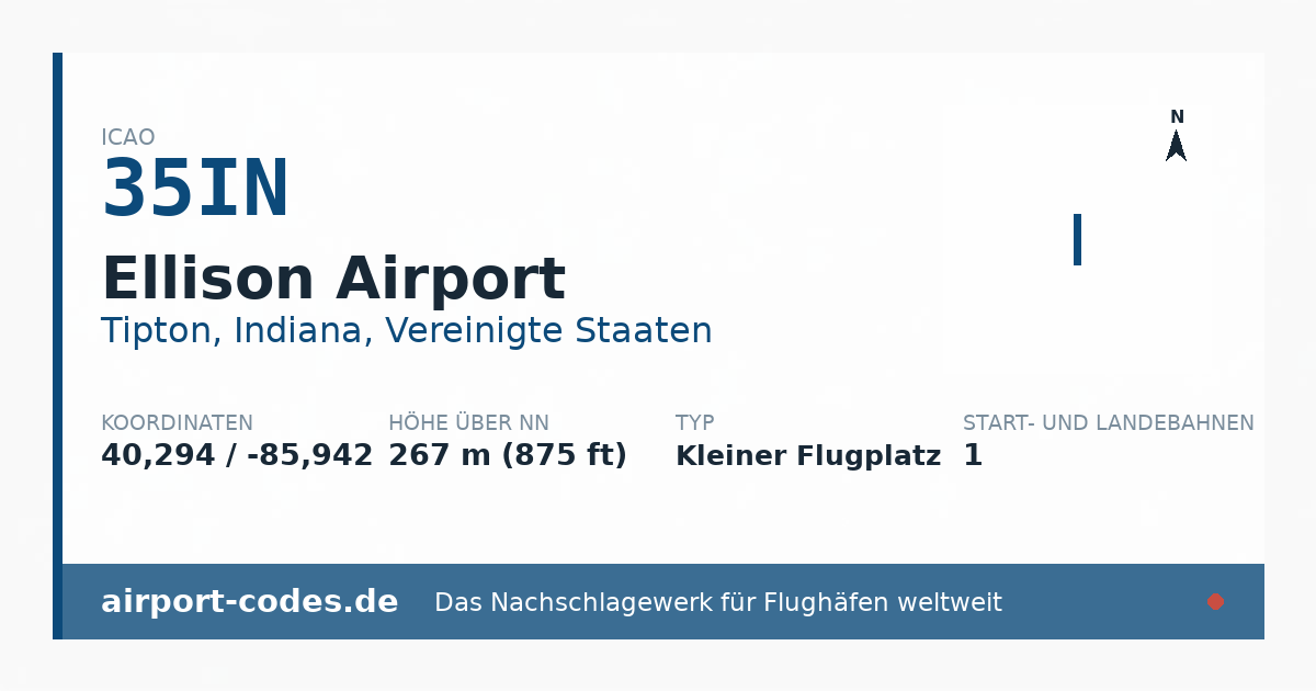 Generierte Übersichtsgrafik zum Flughafen Ellison Airport mit Codes, Koordinaten und Bahnenskizze