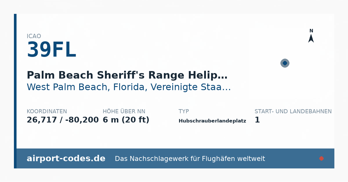 Generierte Übersichtsgrafik zum Flughafen Palm Beach Sheriff's Range Heliport mit Codes, Koordinaten und Bahnenskizze