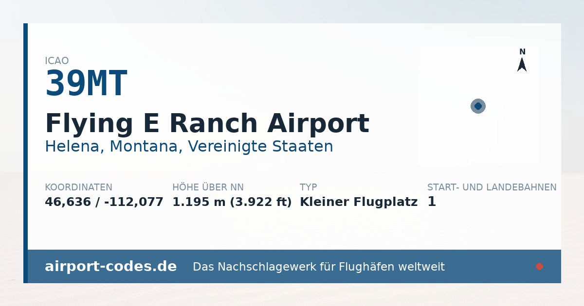 Generierte Übersichtsgrafik zum Flughafen Flying E Ranch Airport mit Codes, Koordinaten und Bahnenskizze