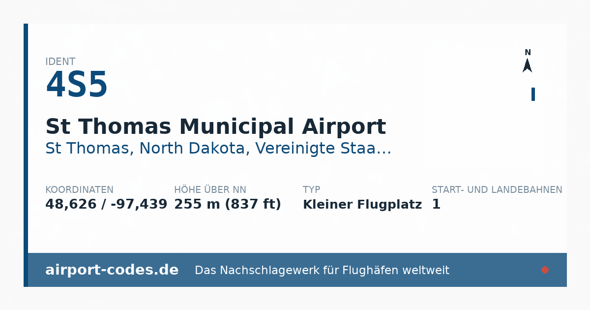 Generierte Übersichtsgrafik zum Flughafen St Thomas Municipal Airport mit Codes, Koordinaten und Bahnenskizze