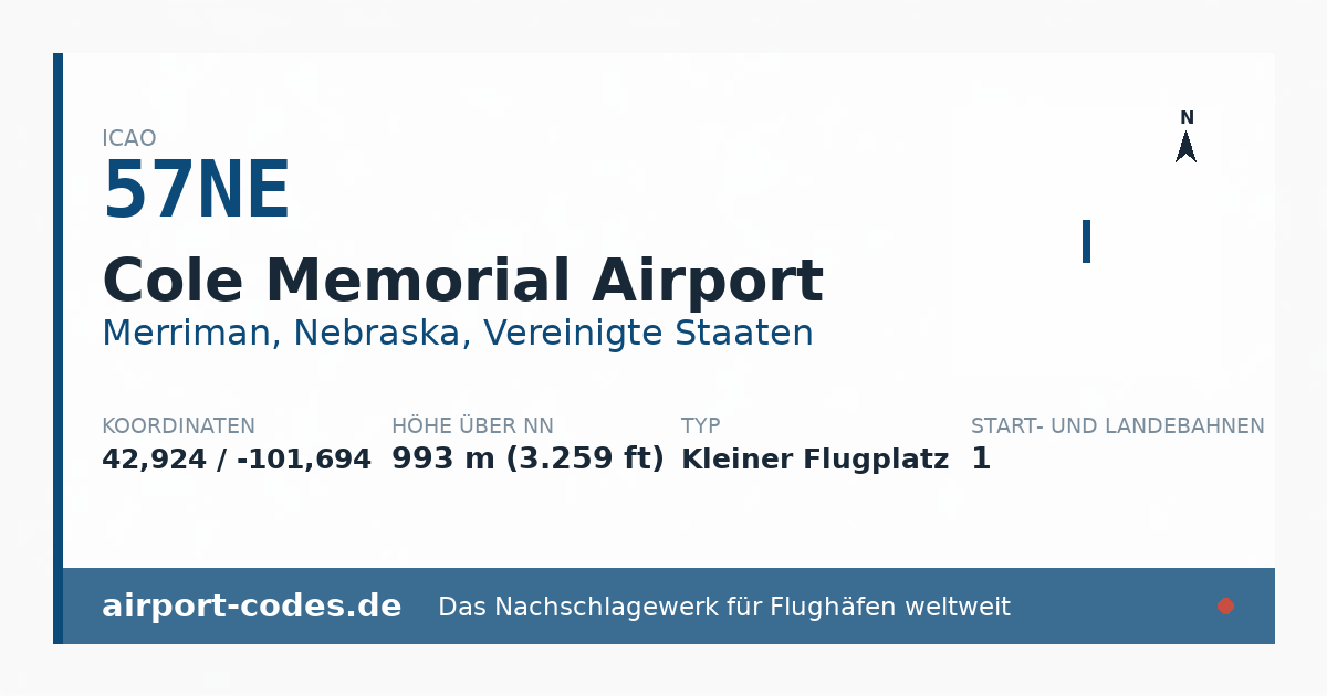 Generierte Übersichtsgrafik zum Flughafen Cole Memorial Airport mit Codes, Koordinaten und Bahnenskizze