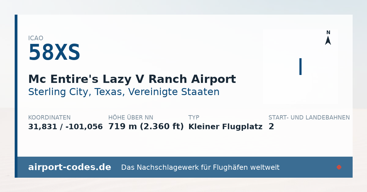 Generierte Übersichtsgrafik zum Flughafen Mc Entire's Lazy V Ranch Airport mit Codes, Koordinaten und Bahnenskizze