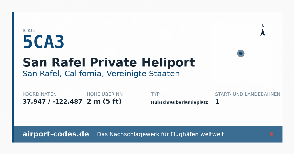 Generierte Übersichtsgrafik zum Flughafen San Rafel Private Heliport mit Codes, Koordinaten und Bahnenskizze