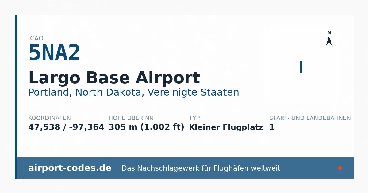 Generierte Übersichtsgrafik zum Flughafen Largo Base Airport mit Codes, Koordinaten und Bahnenskizze