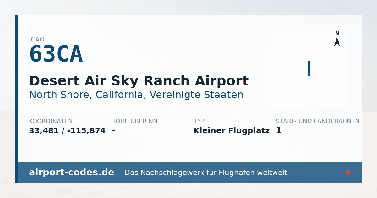 Generierte Übersichtsgrafik zum Flughafen Desert Air Sky Ranch Airport mit Codes, Koordinaten und Bahnenskizze