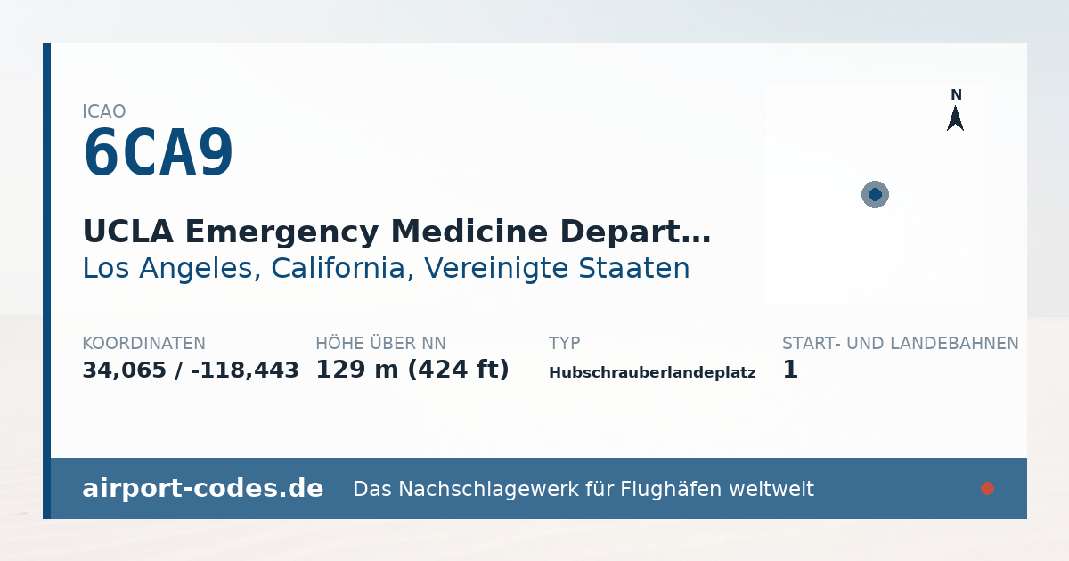 Generierte Übersichtsgrafik zum Flughafen UCLA Emergency Medicine Department Heliport mit Codes, Koordinaten und Bahnenskizze