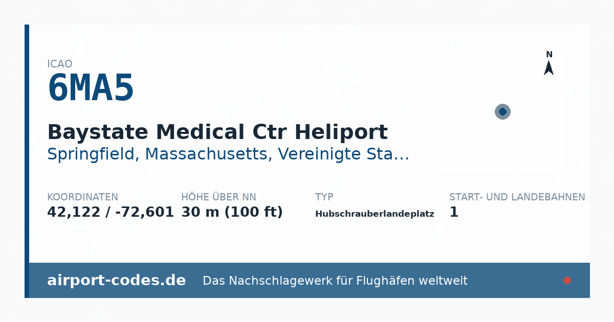 Generierte Übersichtsgrafik zum Flughafen Baystate Medical Ctr Heliport mit Codes, Koordinaten und Bahnenskizze