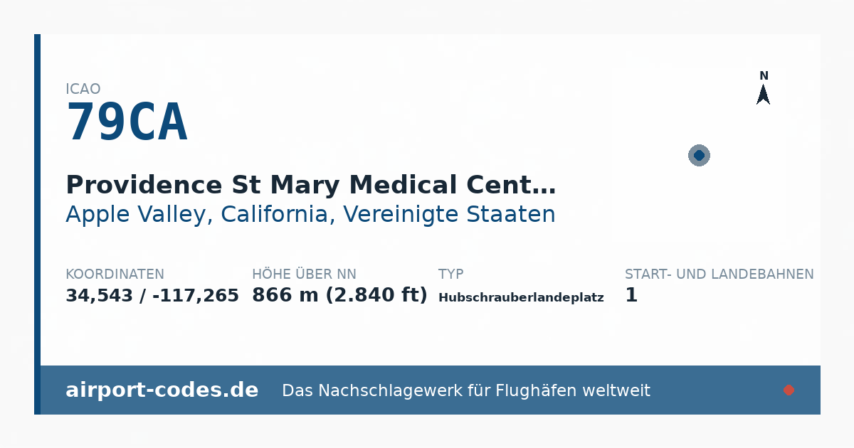 Generierte Übersichtsgrafik zum Flughafen Providence St Mary Medical Center Heliport mit Codes, Koordinaten und Bahnenskizze