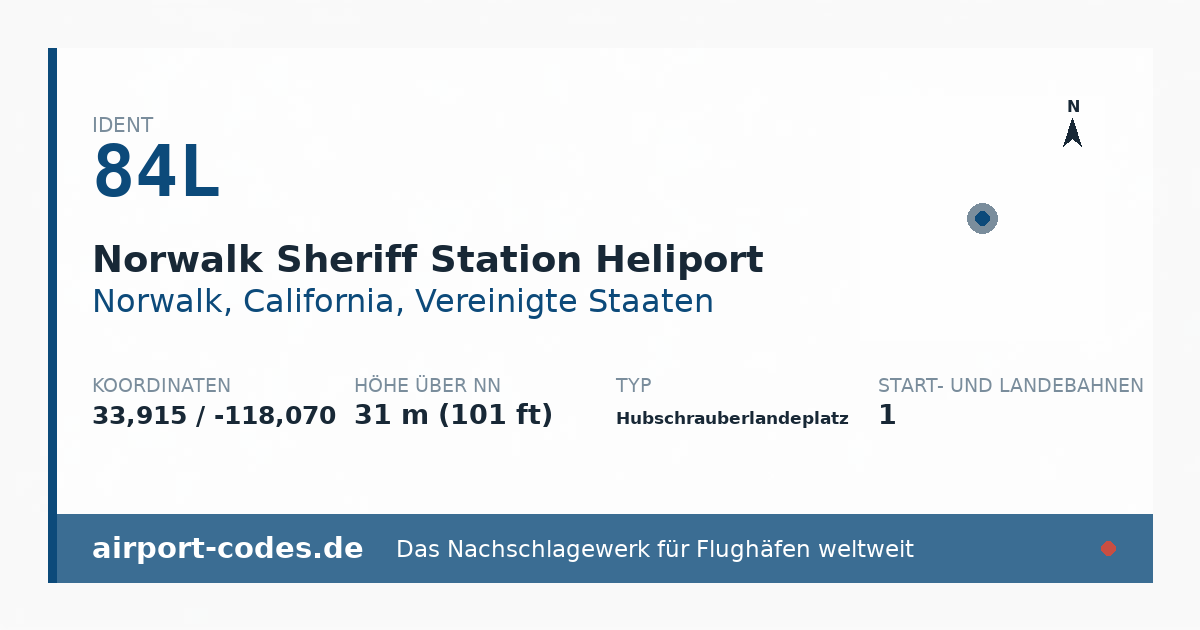 Generierte Übersichtsgrafik zum Flughafen Norwalk Sheriff Station Heliport mit Codes, Koordinaten und Bahnenskizze