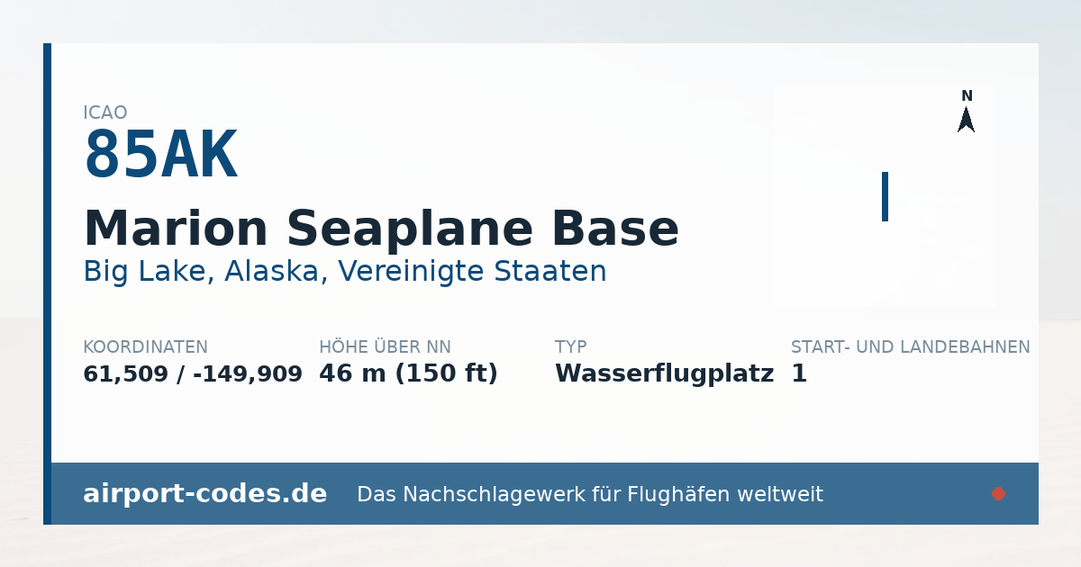 Generierte Übersichtsgrafik zum Flughafen Marion Seaplane Base mit Codes, Koordinaten und Bahnenskizze