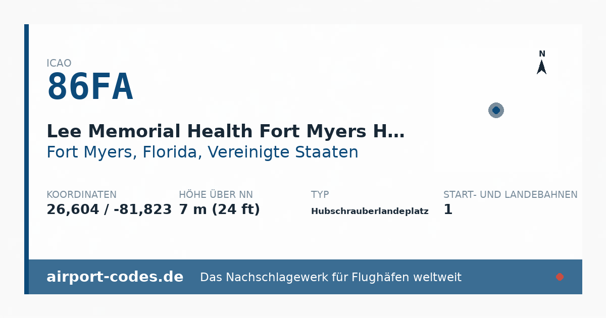 Generierte Übersichtsgrafik zum Flughafen Lee Memorial Health Fort Myers Helistop mit Codes, Koordinaten und Bahnenskizze