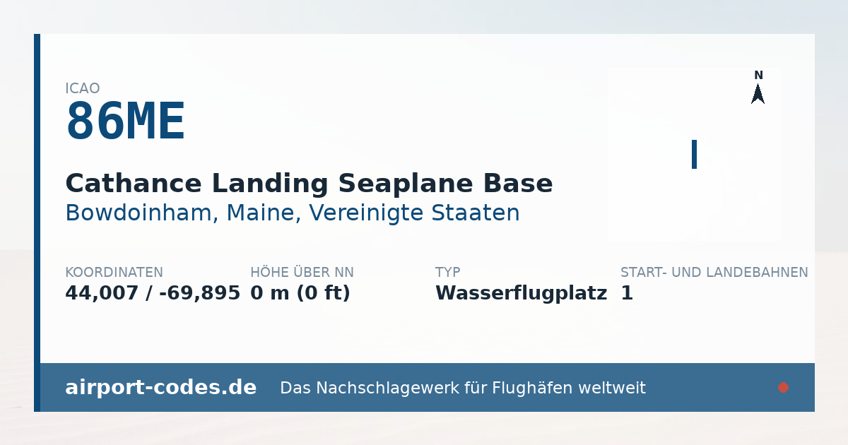 Generierte Übersichtsgrafik zum Flughafen Cathance Landing Seaplane Base mit Codes, Koordinaten und Bahnenskizze