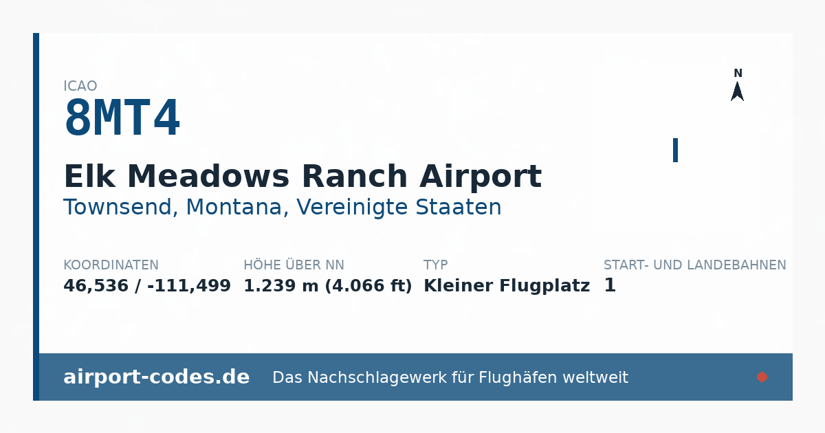 Generierte Übersichtsgrafik zum Flughafen Elk Meadows Ranch Airport mit Codes, Koordinaten und Bahnenskizze