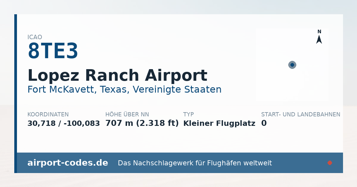 Generierte Übersichtsgrafik zum Flughafen Lopez Ranch Airport mit Codes, Koordinaten und Bahnenskizze