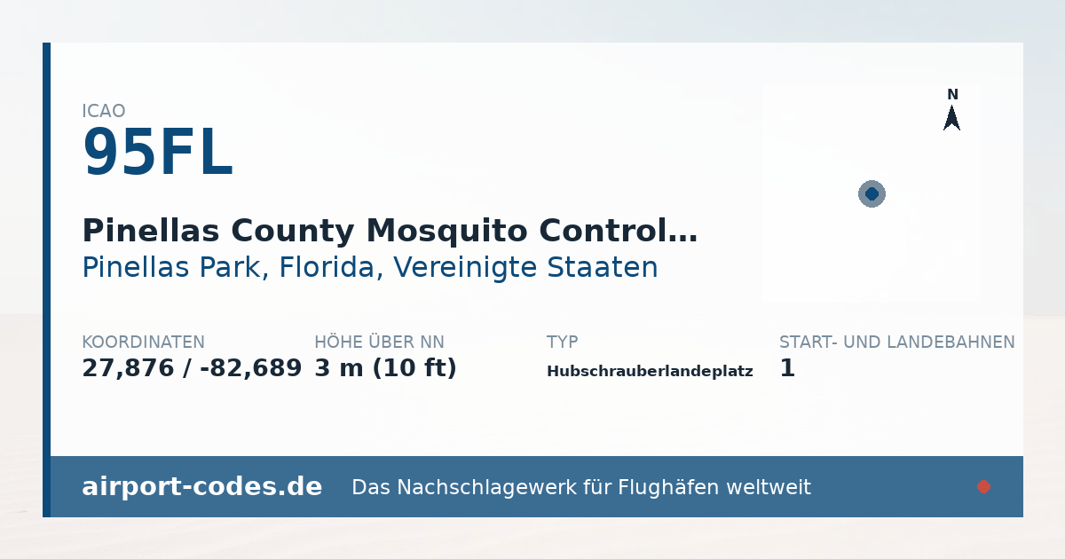 Generierte Übersichtsgrafik zum Flughafen Pinellas County Mosquito Control Heliport mit Codes, Koordinaten und Bahnenskizze