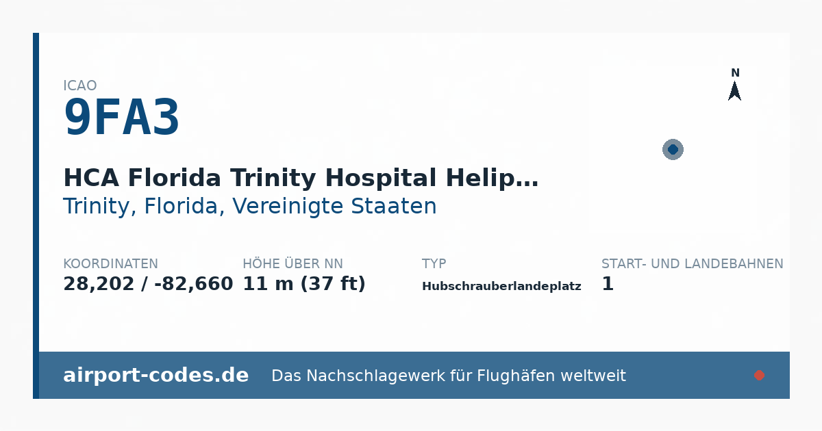 Generierte Übersichtsgrafik zum Flughafen HCA Florida Trinity Hospital Heliport mit Codes, Koordinaten und Bahnenskizze