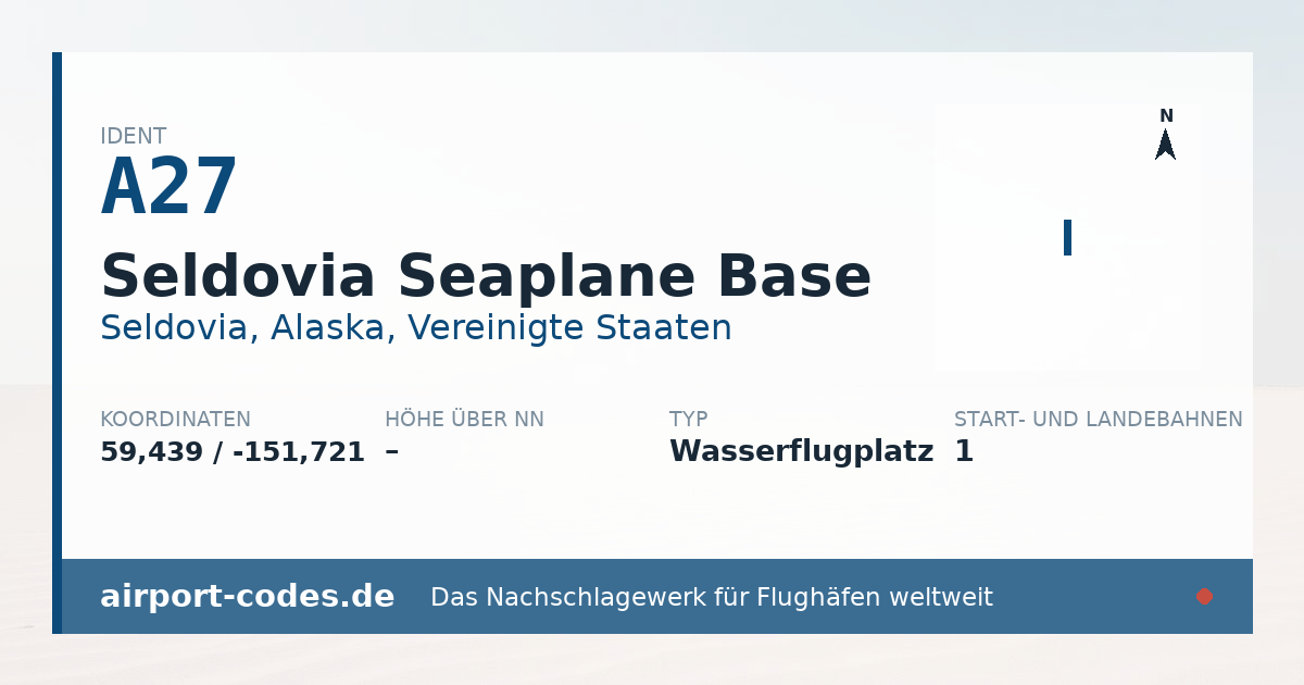 Generierte Übersichtsgrafik zum Flughafen Seldovia Seaplane Base mit Codes, Koordinaten und Bahnenskizze