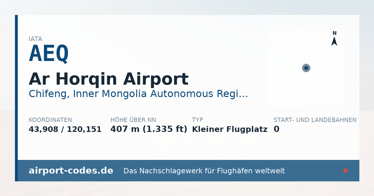 Generierte Übersichtsgrafik zum Flughafen Ar Horqin Airport mit Codes, Koordinaten und Bahnenskizze