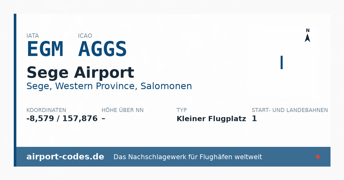Generierte Übersichtsgrafik zum Flughafen Sege Airport mit Codes, Koordinaten und Bahnenskizze