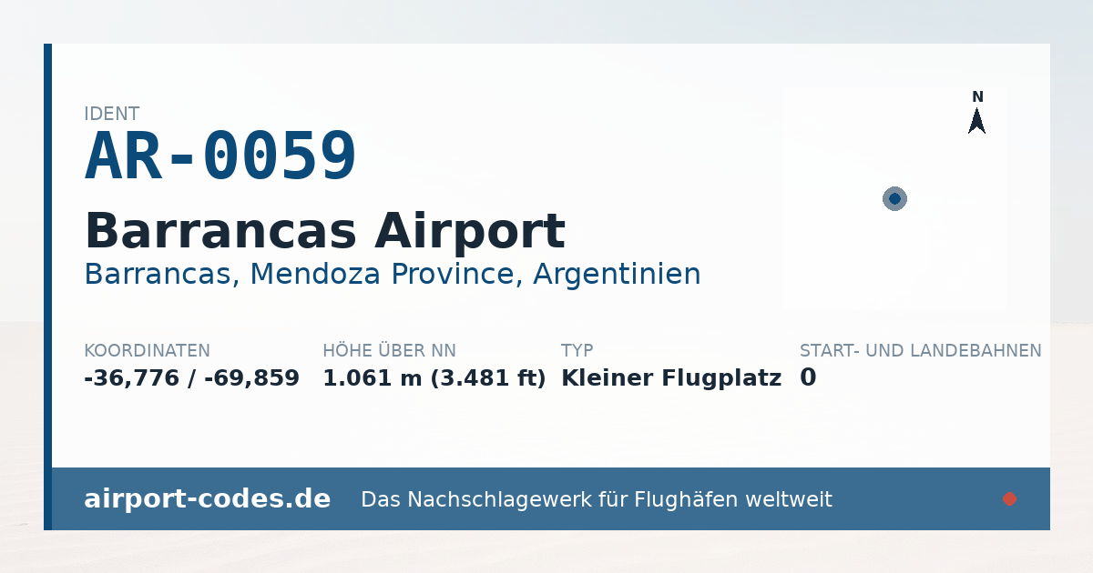 Generierte Übersichtsgrafik zum Flughafen Barrancas Airport mit Codes, Koordinaten und Bahnenskizze