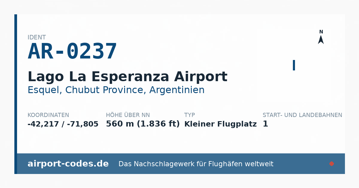 Generierte Übersichtsgrafik zum Flughafen Lago La Esperanza Airport mit Codes, Koordinaten und Bahnenskizze