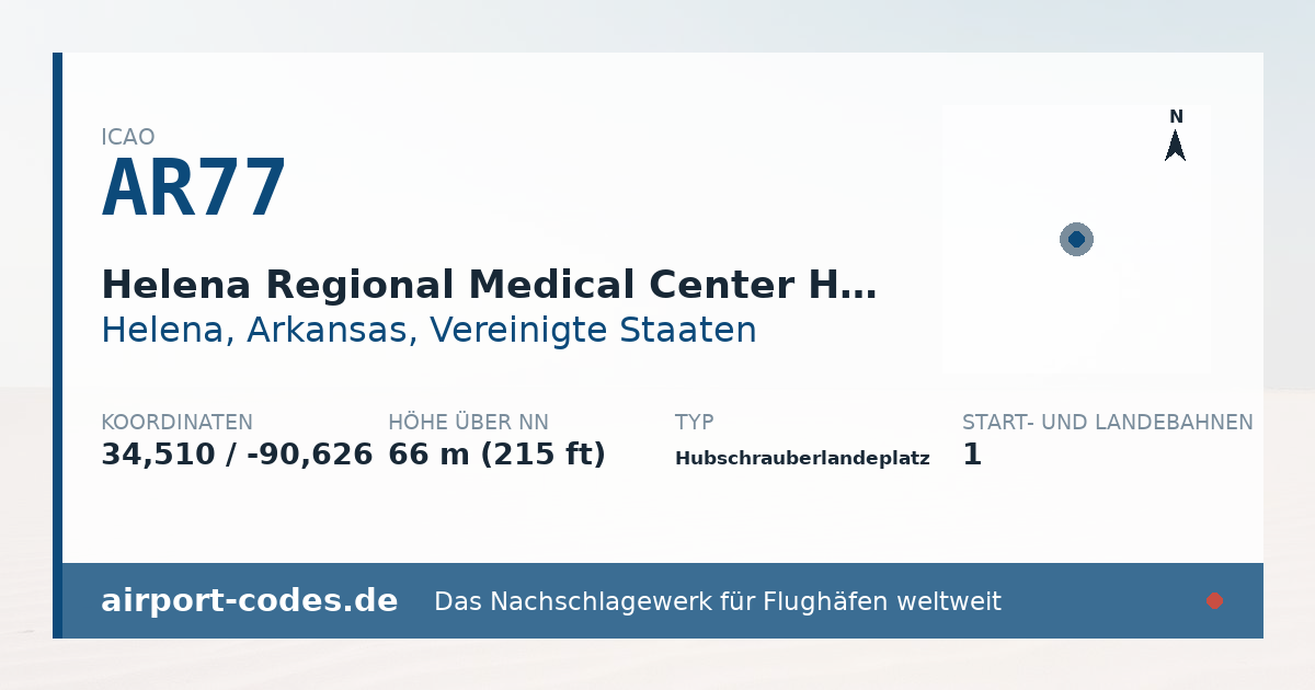Generierte Übersichtsgrafik zum Flughafen Helena Regional Medical Center Heliport mit Codes, Koordinaten und Bahnenskizze