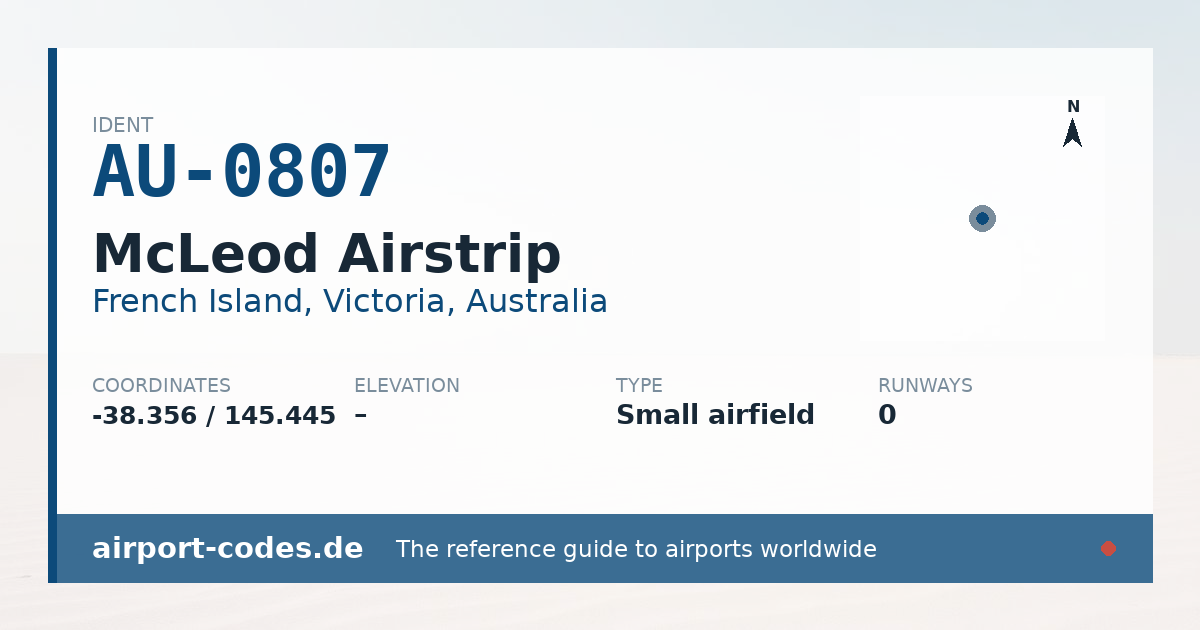 Generated summary graphic for McLeod Airstrip showing codes, coordinates and a runway sketch
